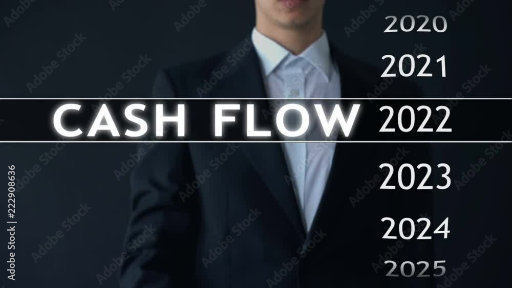 Cash flow for 2022, businessman selects financial report on virtual screen Cash flow for 2022, businessman selects financial report on virtual screen