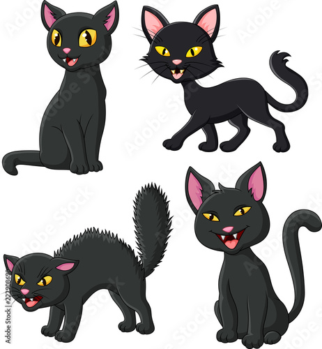 Cartoon black cat collection set