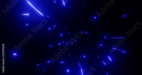 3d rendering. Fantastic background of bright glowing particles in deep space. Bright electric flashes photo