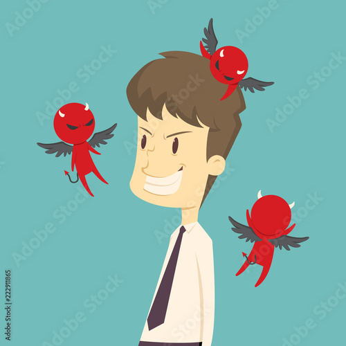 The devil whisper a businessman, framed, gossip.cartoon of business,employee success is the concept of the man characters business, the mood of people, can be used as a background, vector illustration