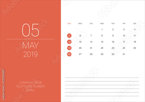 May 2019 desk calendar vector illustration