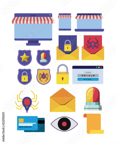 cyber security set icons 