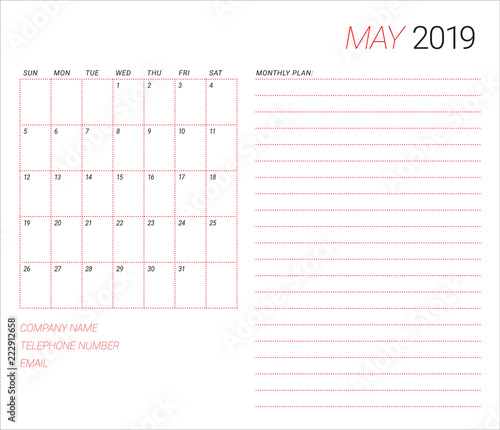 May 2019 desk calendar vector illustration