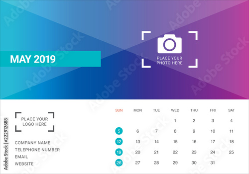 May 2019 desk calendar vector illustration