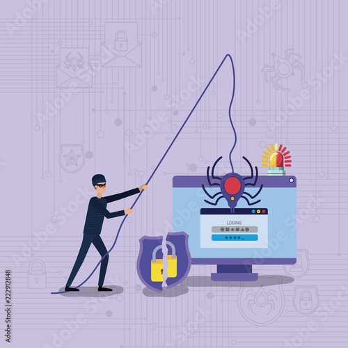 cyber security with computer and hacker