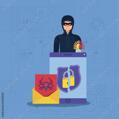 cyber security with tablet and hacker