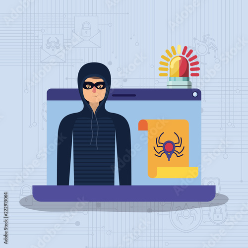 cyber security with laptop and hacker