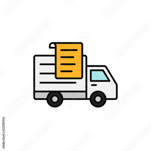 delivery truck paper list icon. shipment report document illustration. simple outline vector symbol design.