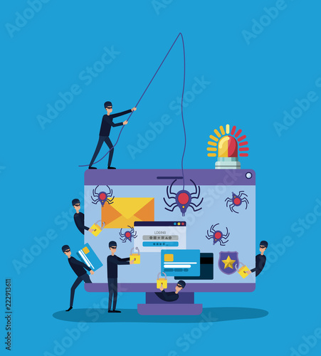 cyber security with computer and hackers