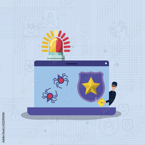 cyber security with laptop and hacker