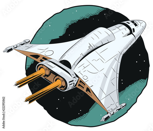 Space ship in flight.