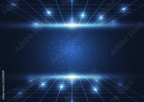 Abstract digital technology blue dots and lines background. Vector illustration