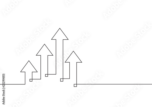 Continuous line drawing of growth arrows. Business concept. Vector illustration