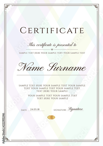 Certificate template with frame border and pattern. Design for Diploma, certificate of achievement, certificate of completion, certificate of appreciation, of excellence, of attendance template, award