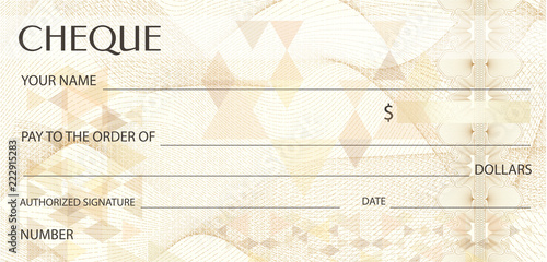 Check (cheque), Chequebook template. Guilloche pattern with abstract watermark. Background for banknote, money design, currency, bank note, Voucher, Gift certificate, Money coupon, ticket
