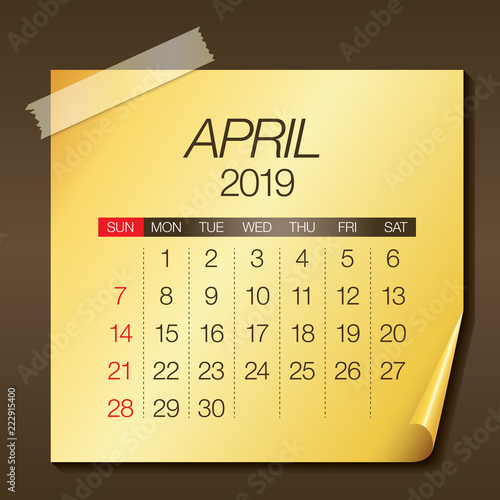April 2019 monthly calendar vector illustration