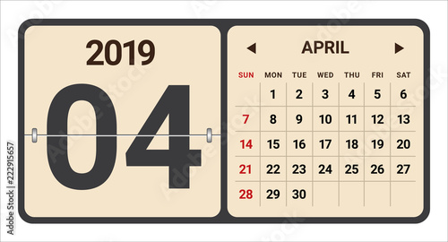April 2019 monthly calendar vector illustration