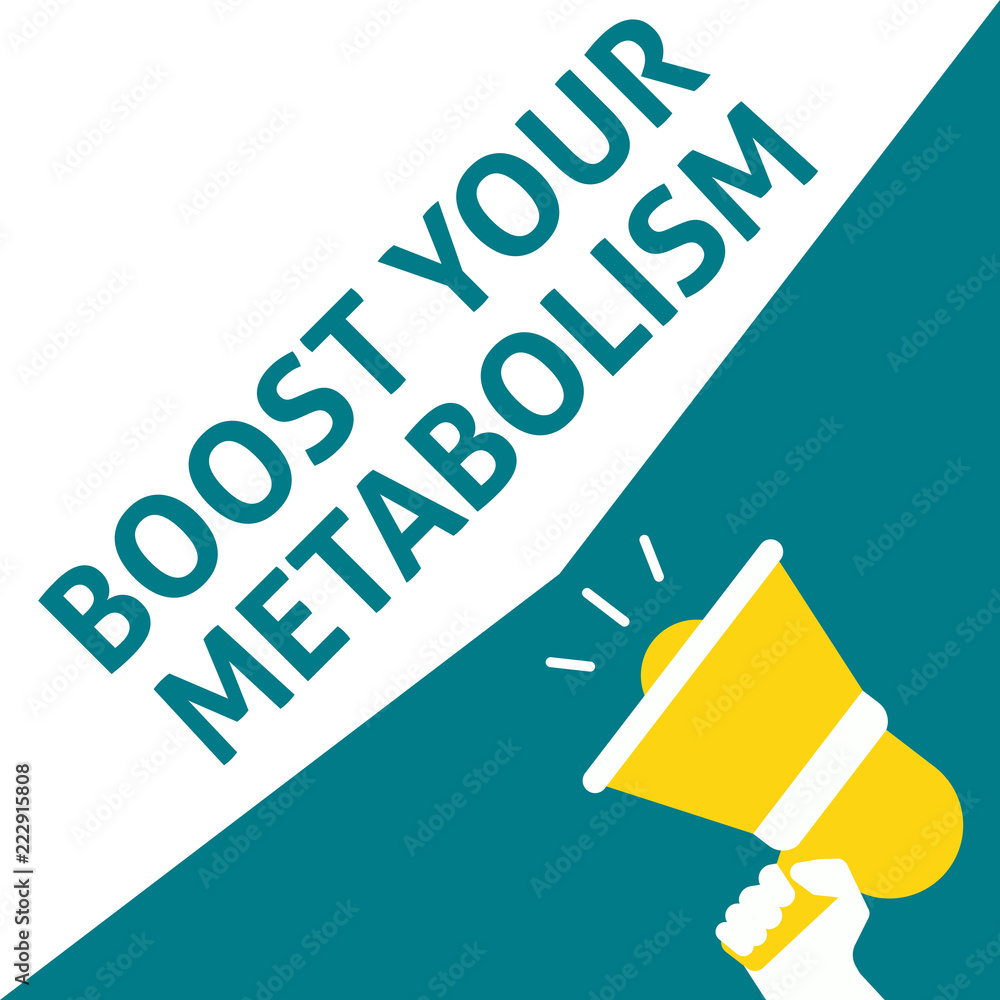 BOOST YOUR METABOLISM Announcement. Hand Holding Megaphone With Speech Bubble BOOST YOUR METABOLISM Announcement. Hand Holding Megaphone With Speech Bubble