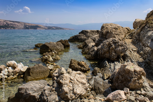 Sea with rock cliff, island Krk, Croatia