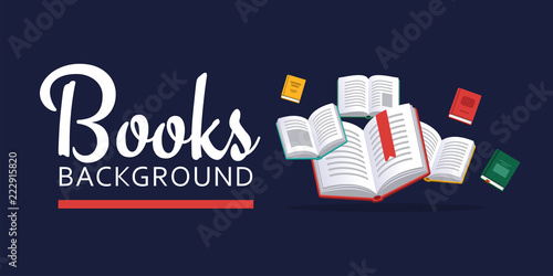 Books illustration. Library research. Scholarship concept. Literature background in flat style. Concepts for web banner and promotional material.