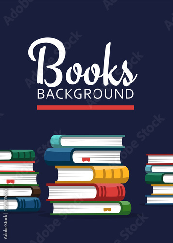 Books illustration. Library research. Scholarship concept. Literature background in flat style. Concepts for web banner and promotional material.