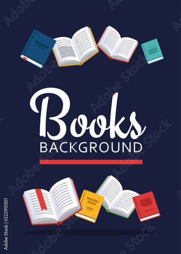 Books illustration. Library research. Scholarship concept. Literature background in flat style. Concepts for web banner and promotional material.
