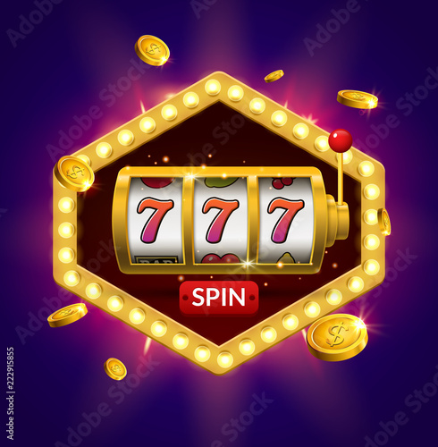 Slot machine lucky sevens jackpot concept 777. Vector casino game. Slot machine with money coins. Fortune chance jackpot
