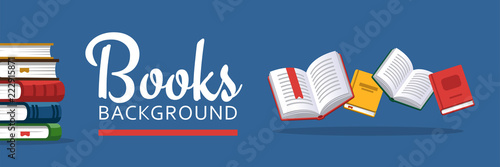 Books illustration. Library research. Scholarship concept. Literature background in flat style. Concepts for web banner and promotional material.