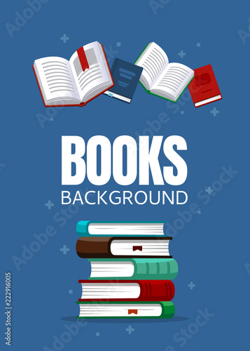 Books illustration. Library research. Scholarship concept. Literature background in flat style. Concepts for web banner and promotional material. photo