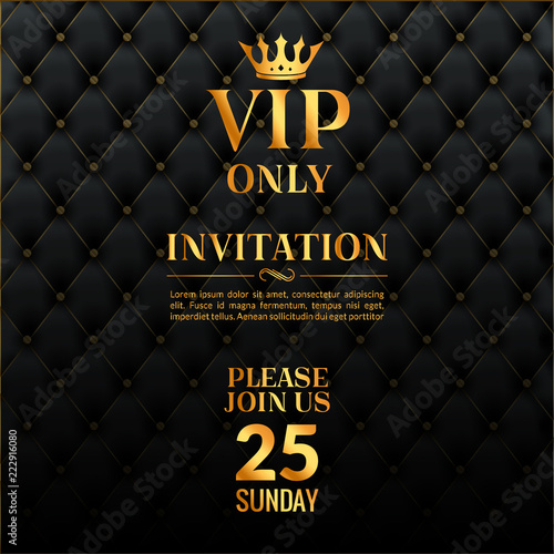 Vip luxury invitation event. Vintage leather exclusive invitation card design gold membership