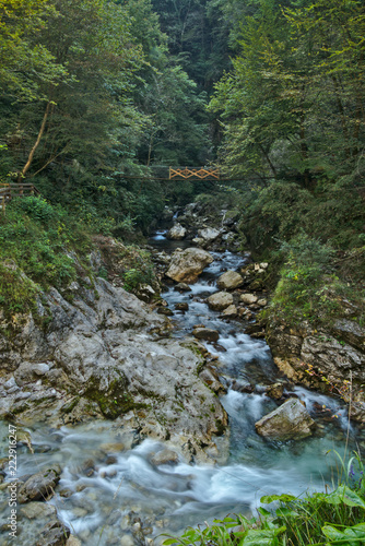 Scenic landscape in Tolmin gorge in Slovenia