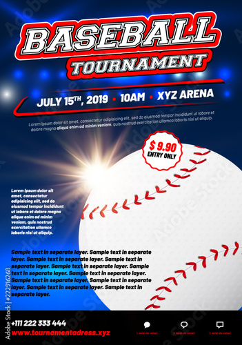 Photography Baseball tournament poster template with shiny ball