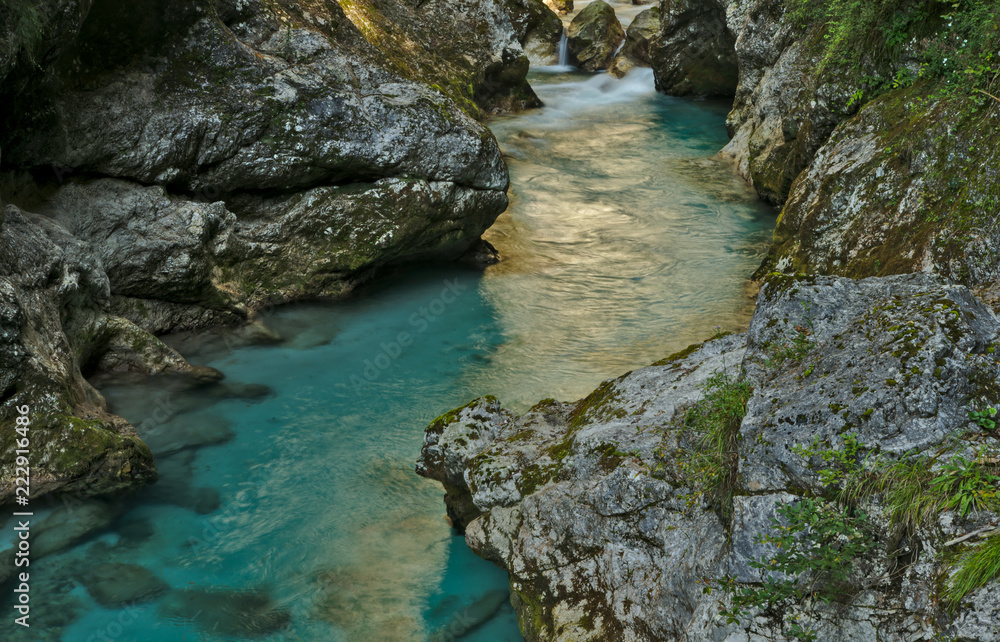 Scenic landscape in Tolmin gorge in Slovenia