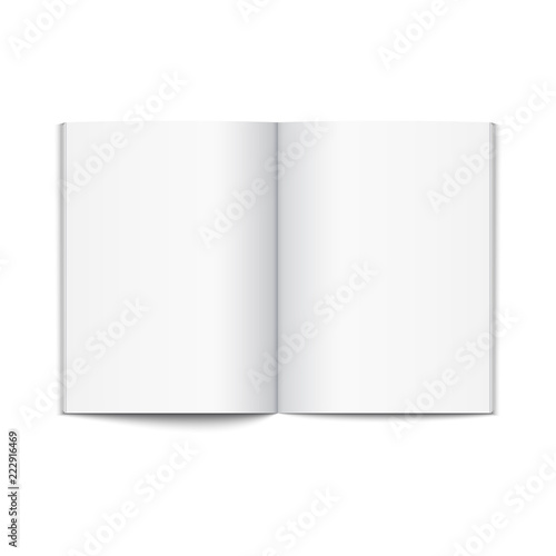 Blank opened magazine template. Open book page clean booklet or magazine template background