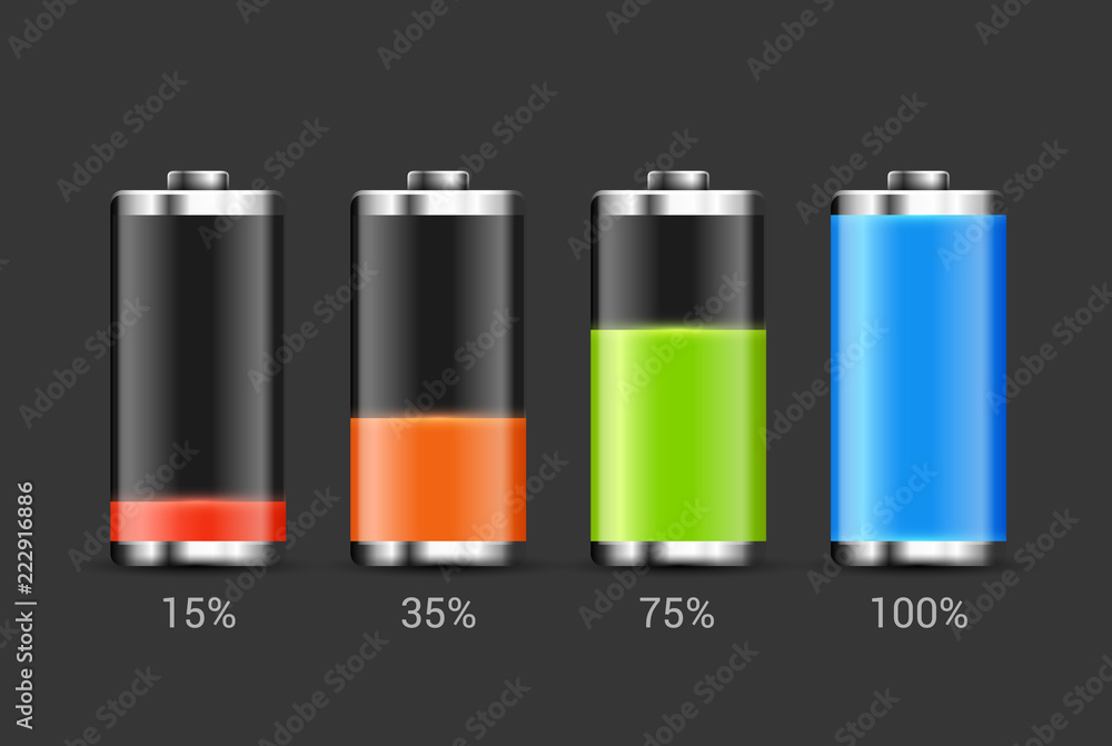 Battery charge design. Full charge energy for mobile phone. Accumulator indicator vector icon of power level Battery charge design. Full charge energy for mobile phone. Accumulator indicator vector icon of power level