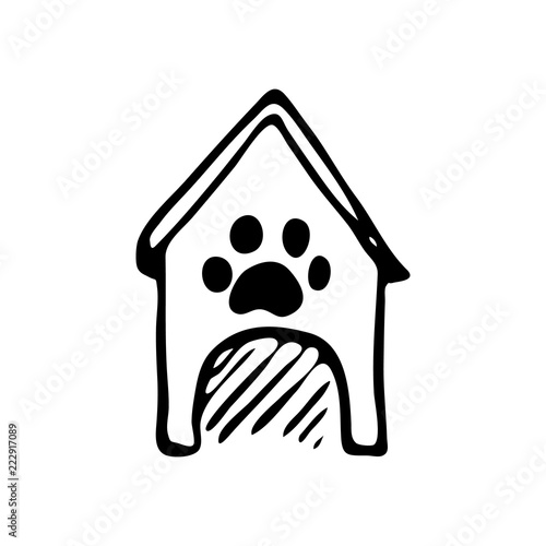 Hand drawn doghouse doodle. Sketch pets icon. Decoration element. Isolated on white background. Vector illustration