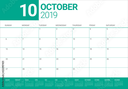 October 2019 desk calendar vector illustration