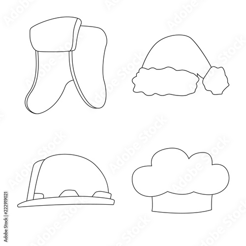 Vector illustration of headgear and cap sign. Set of headgear and accessory vector icon for stock.