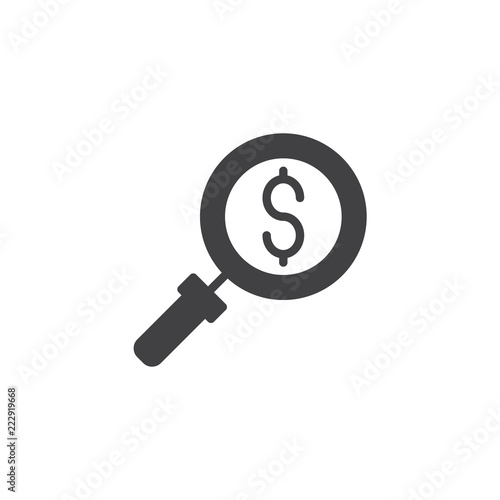 Search money vector icon. filled flat sign for mobile concept and web design. magnifying glass and dollar simple solid icon. Symbol, logo illustration. Pixel perfect vector graphics
