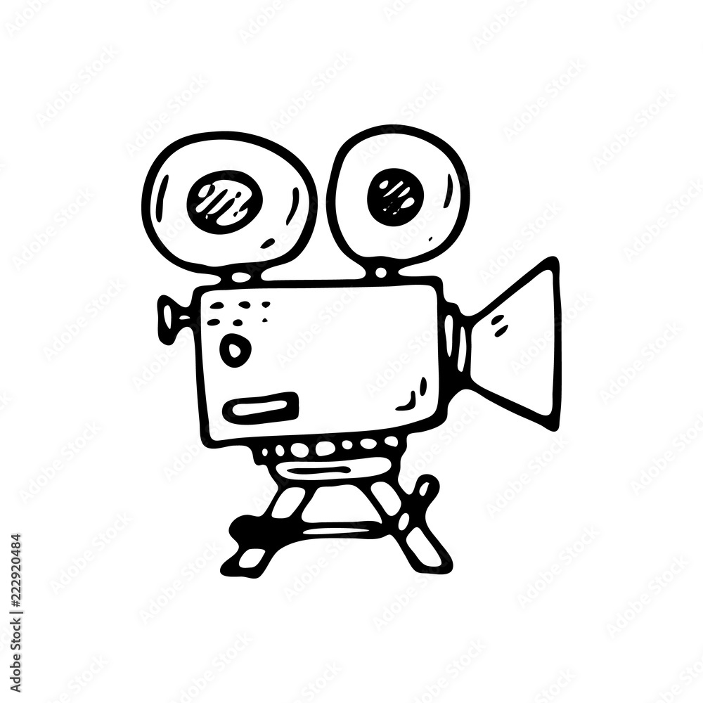Hand drawn movie camera doodle icon. Hand drawn black sketch. Sign symbol.  Decoration element. White background. Isolated. Flat design. Vector  illustration Stock Vector | Adobe Stock