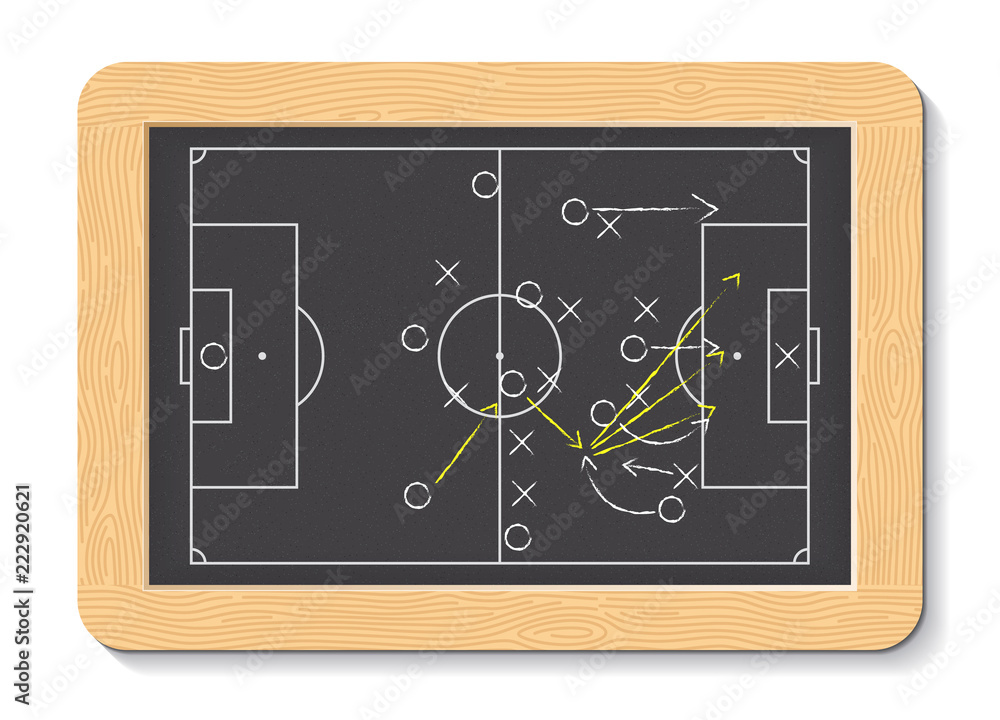Soccer formation tactics and strategy on a blackboard. Spielplan - Fußballtaktik. Tactiques de football. Soccer formation tactics and strategy on a blackboard. Spielplan - Fußballtaktik. Tactiques de football.