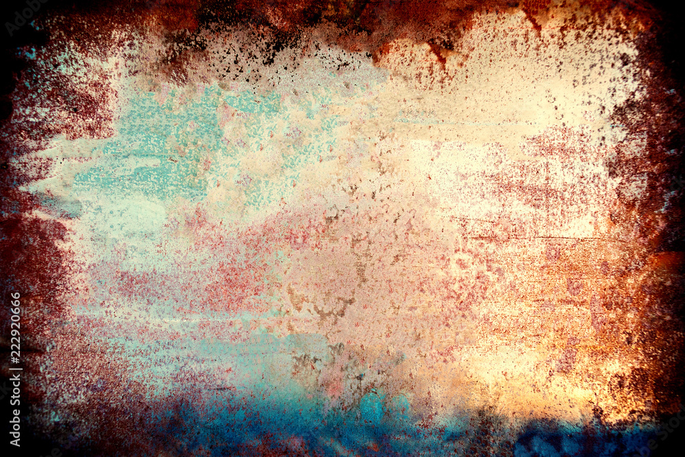 Colourful grunge background. Dust Overlay and  Distress Background with scratches. Artistic Dark messy wallpaper.