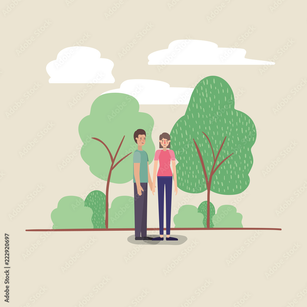 young couple walking on the park young couple walking on the park