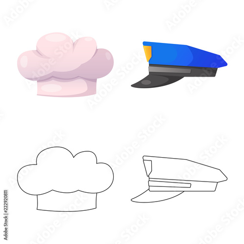 Vector design of headgear and cap icon. Set of headgear and accessory stock vector illustration.