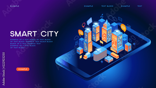 Smart city or intelligent building isometric vector concept