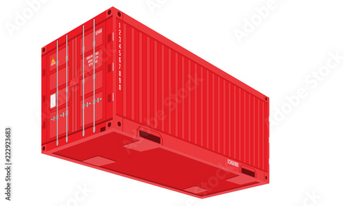 Red Shipping Cargo Container for Logistics and Transportation. Perspective and bottom view. Flat Vector Illustration