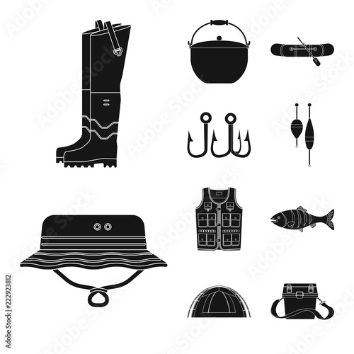 Isolated object of fish and fishing logo. Set of fish and equipment vector icon for stock.