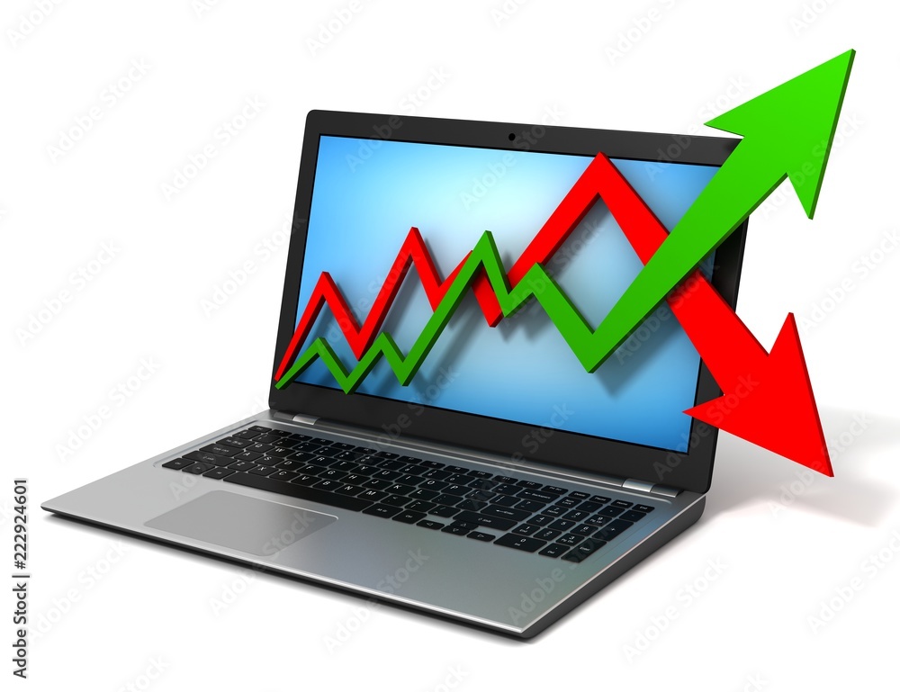 laptop and business finance graph 3d illustration laptop and business finance graph 3d illustration