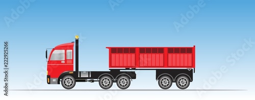 Side View of Red Trailer Dump Truck