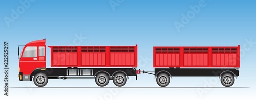 Side View of Red Trailer Dump Truck